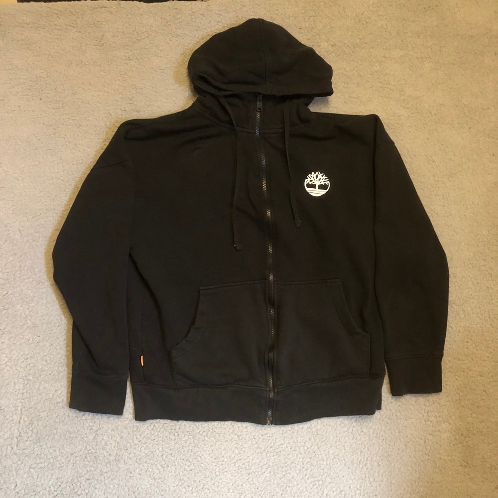Timberland Relaxed Fit Full Zip Hoodie Black Mens Small vtg 90s Style Logo
